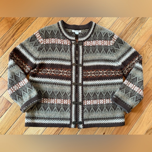VTG Susan Bristol 100% Wool Fair Isle Clasp Cardigan Sweater Women’s Size XL - Picture 1 of 11
